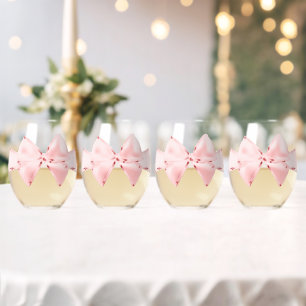 Verre À Vin Sans Pied Baby shower moderne Coquette Rose Bow