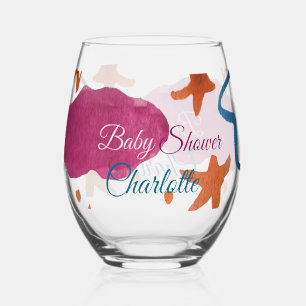 Verre À Vin Sans Pied Baby shower nuages rose bleu ajouter nom aquarelle