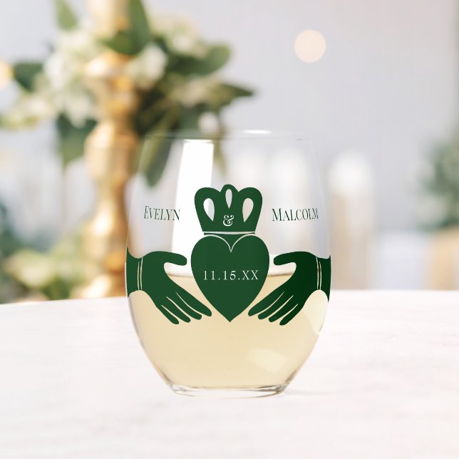 Verre À Vin Sans Pied Bague de Claddagh irlandais Simple Graphisme Vert (Insitu (Mariage))