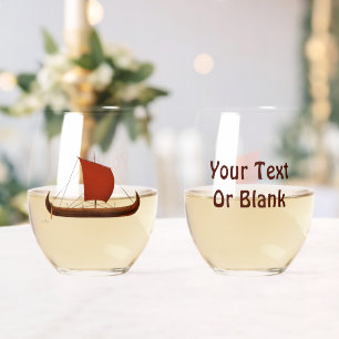Verre À Vin Sans Pied Bateau viking à voile rouge II