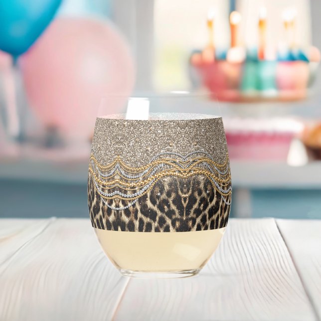 Verre À Vin Sans Pied Beau Poster de animal tendance Leopard Faux (Insitu (Baby Shower))