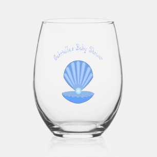 Verre À Vin Sans Pied Bébé bleu Coquille d'huîtres et Baby shower Pearl