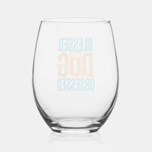 Verre À Vin Sans Pied Bénie et obsédée de chien Design vintage pour amou