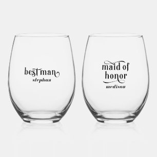 Verre À Vin Sans Pied Best man, Maid of Honor Elegant Black Typographie