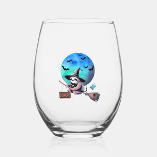Verre À Vin Sans Pied Beware Cute Witch Sloth Flying on Broom Halloween 