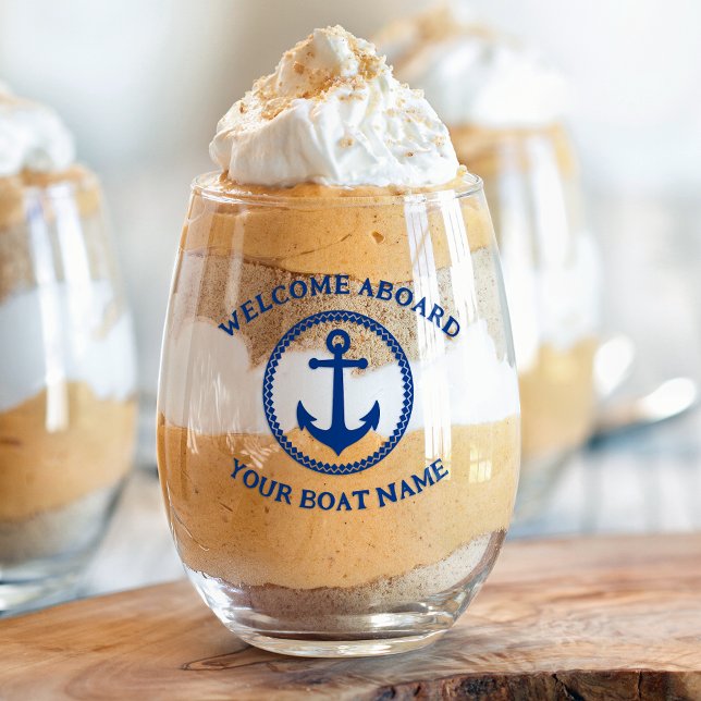 Verre À Vin Sans Pied Bienvenue à bord Nom du bateau Ancre nautique Mari (Créateur téléchargé)