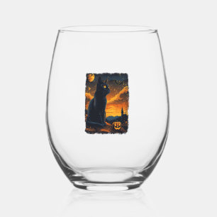 Verre À Vin Sans Pied Black Cat Starry Nuit Van Gogh Citrouilles Bats Ha