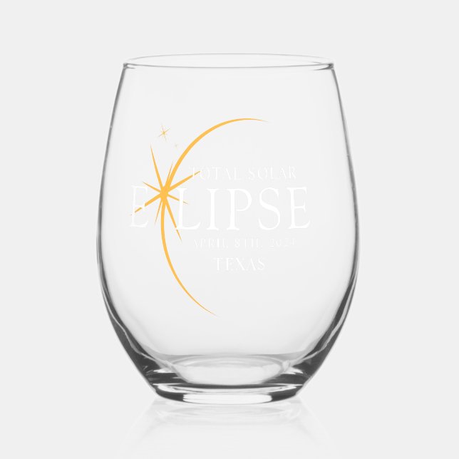 Verre À Vin Sans Pied Black & Gold 2024 Texas Total Solar Eclipse (Recto)