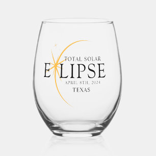 Verre À Vin Sans Pied Black & Gold 2024 Texas Total Solar Eclipse