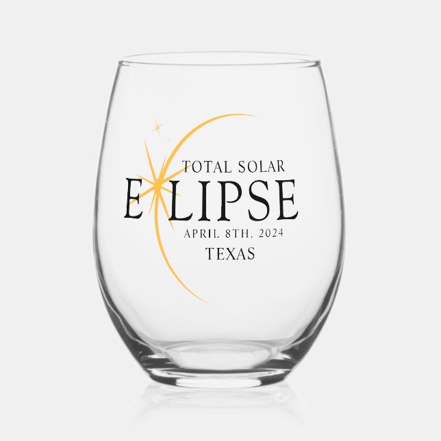 Verre À Vin Sans Pied Black & Gold 2024 Texas Total Solar Eclipse (Recto)