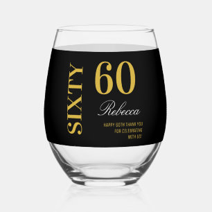 Verre À Vin Sans Pied Black & Gold 60th Birthday Cocktail Party