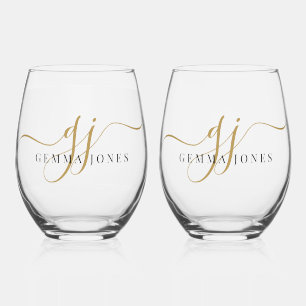 Verre À Vin Sans Pied Black Gold Monogram Script Name