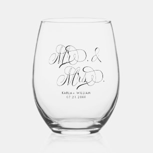 Verre À Vin Sans Pied Black Mr et Mrs Elegant Script Typographie