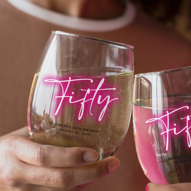 Verre À Vin Sans Pied Black Neon rose Quarante-50e anniversaire (Créateur téléchargé)