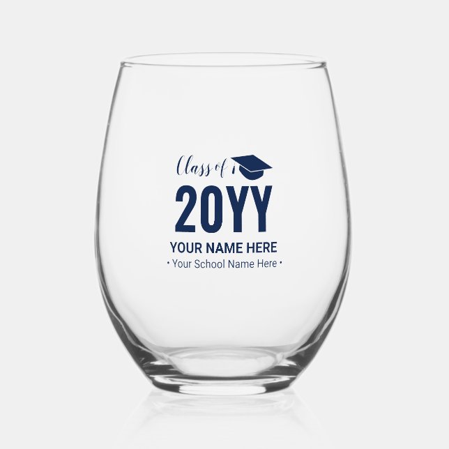Verre À Vin Sans Pied Bleu marine | Cadeau de fin d'études moderne avec  (Recto)