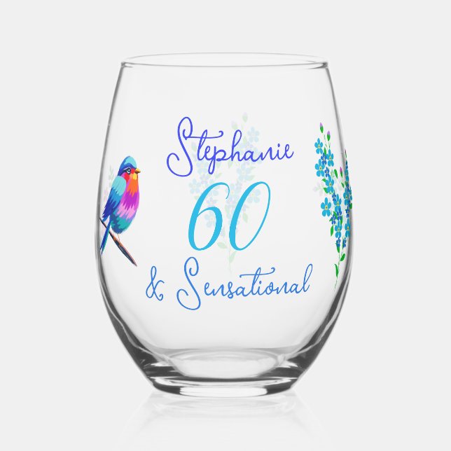 Verre À Vin Sans Pied Blue Bird ne m'oublie pas Floral 60 et sensationne (Recto)
