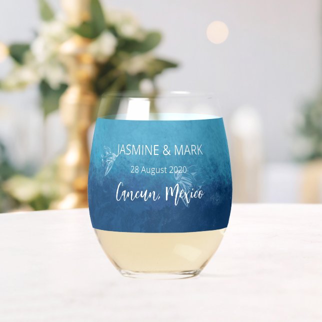 Verre À Vin Sans Pied Blue Ocean Beach Mariage Noms personnalisés (Insitu (Mariage))