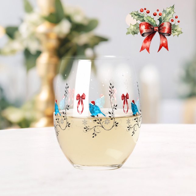 Verre À Vin Sans Pied Bluebird at Christmas (Créateur téléchargé)