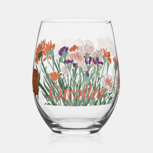 Verre À Vin Sans Pied Boho coloré Jolies fleurs de printemps +Nom person