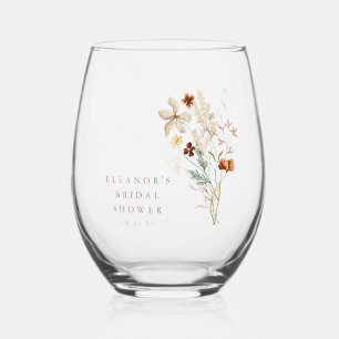 Verre À Vin Sans Pied Boho Fleurs de prairie rustique Fête des mariées f
