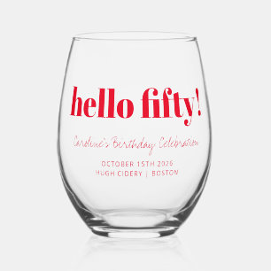 Verre À Vin Sans Pied Bold Rouge moderne 50e anniversaire personnalisé