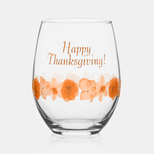 Verre À Vin Sans Pied Bon thanksgiving Fleurs d'automne Texte personnali