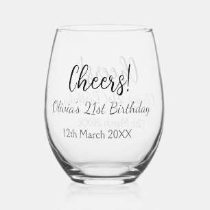 Verre À Vin Sans Pied Bonjour 21e anniversaire ajouter nom date simple m