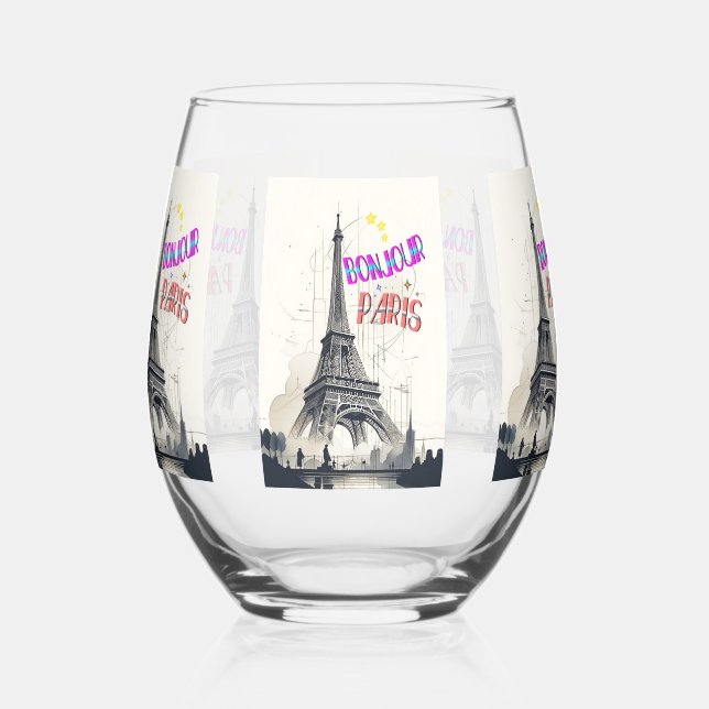 Verre À Vin Sans Pied Bonjour Paris coloré (Gauche)
