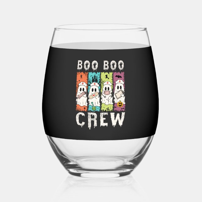 Verre À Vin Sans Pied Boo Boo Crew Infirmière d'Halloween (Recto)