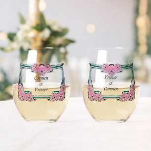 Verre À Vin Sans Pied bordure de roses Art Nouveau