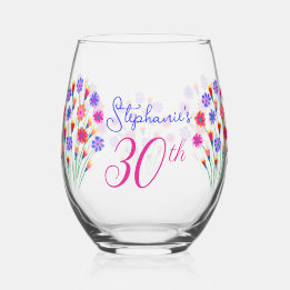 Verre À Vin Sans Pied Bouquet de fleurs de printemps peint à la main 30e