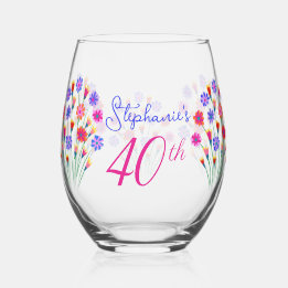 Verre À Vin Sans Pied Bouquet de fleurs de printemps peint à la main 40e