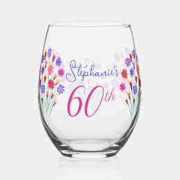 Verre À Vin Sans Pied Bouquet de fleurs de printemps peint à la main 60e