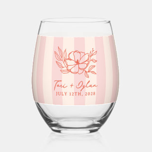 Verre À Vin Sans Pied Bouquet rose floral Mariage en bande
