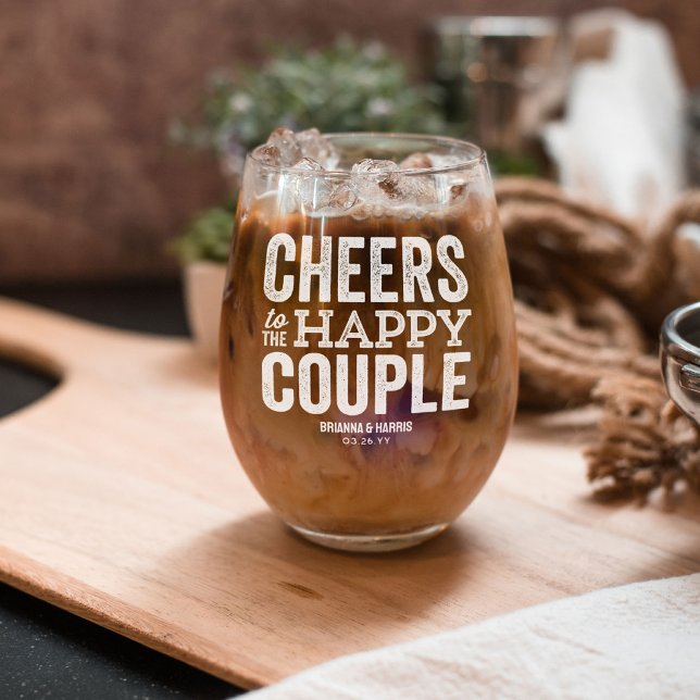 Verre À Vin Sans Pied Bravo au couple heureux engagé mariage blanc (Créateur téléchargé)
