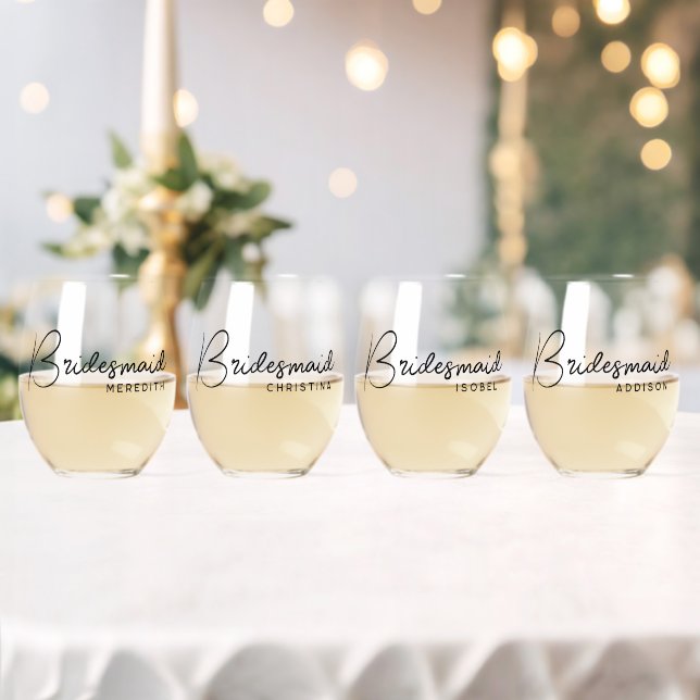 Verre À Vin Sans Pied Bridesmaid Élégant Script Personnalisé Nom Ensembl (Insitu (Mariage))