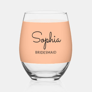 Verre À Vin Sans Pied Bridesmaid Monogramme Mariage Élégante Jolie Pêche