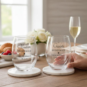 Verre À Vin Sans Pied Bridesmaid Nom personnalisé Mariage
