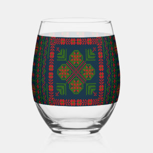 Verre À Vin Sans Pied Broderie palestinienne Tatreez rouge vert 5 Motif