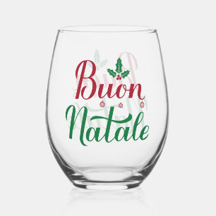 Verre À Vin Sans Pied Buon Natale Noël rouge et vert
