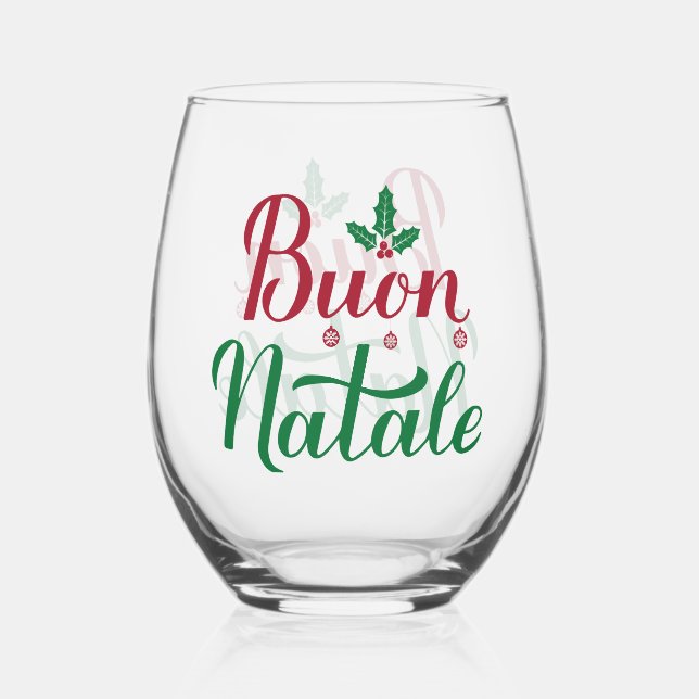 Verre À Vin Sans Pied Buon Natale Noël rouge et vert (Recto)