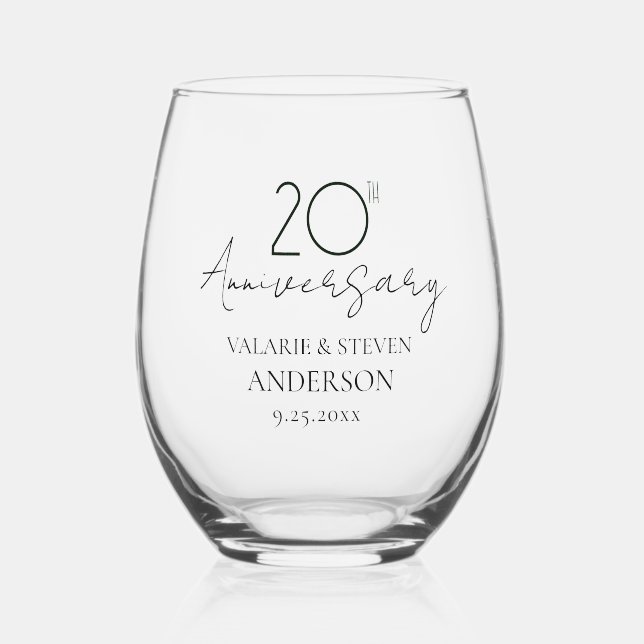 Verre À Vin Sans Pied Cadeau de 20e anniversaire de mariage (Recto)