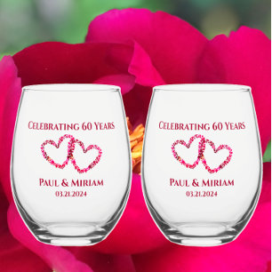 Verre À Vin Sans Pied Cadeau de coeur floral personnalisé 60e anniversai