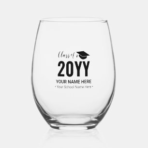 Verre À Vin Sans Pied Cadeau de fin d'études moderne noir Texte personna