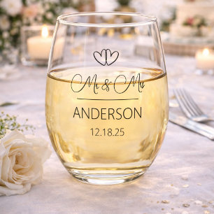 Verre À Vin Sans Pied Cadeau de mariage charmant M. et Mme Noms personna