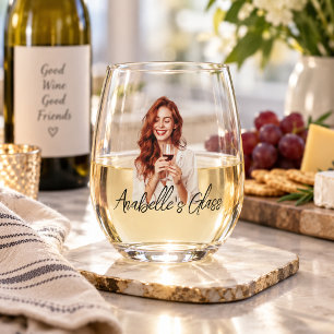 Verre À Vin Sans Pied Cadeau de monogramme de nom de photo personnalisé