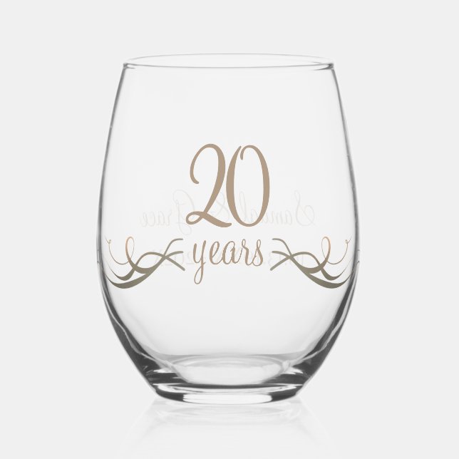 Verre À Vin Sans Pied Cadeau personnalisé 20e anniversaire Keepsaké pers (Recto)