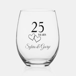 Verre À Vin Sans Pied Cadeau personnalisé 25e anniversaire Cadeau élégan