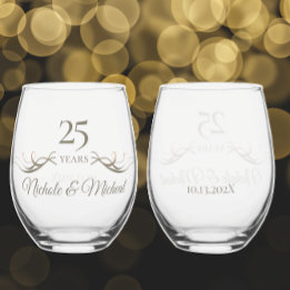 Verre À Vin Sans Pied Cadeau personnalisé 25e anniversaire Keepsaké pers