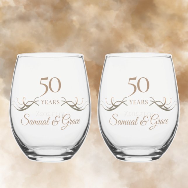 Verre À Vin Sans Pied Cadeau personnalisé 50e anniversaire Keepsaké pers (Personalized 50th anniversary keepsake stemless wine glass unique elegant custom gift glasses.
)